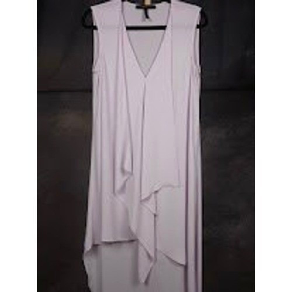 BCBGMAXAZRIA Lavender Tara Cascade Ruffle Dress Small High Low Sheer Tunic - Picture 5 of 7
